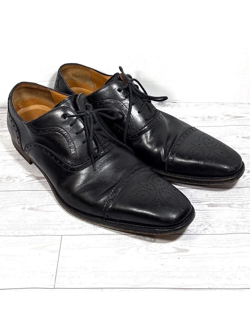 Magnanni #13975 Cap Toe Oxford Brogue Dress Shoes Black Men's Size 9.5 M US